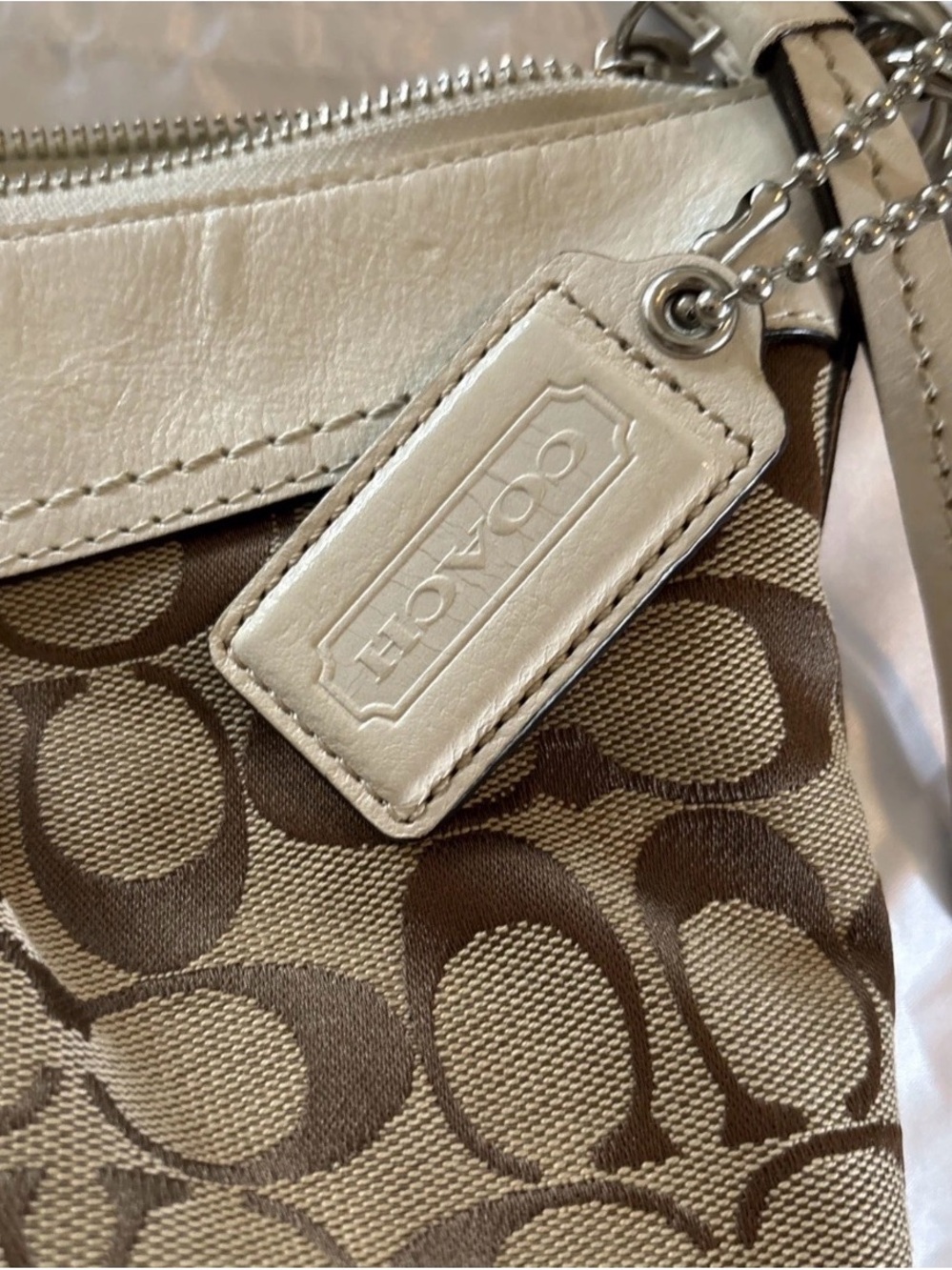 Coach Penelope Hippie Hobo Handbag Shoulder Bag F13744 Purse Khaki Putty C Logo - Picture 3 of 16